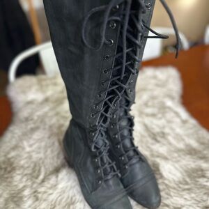 Jeffrey Campbell Black Lace-Up Tall Boots